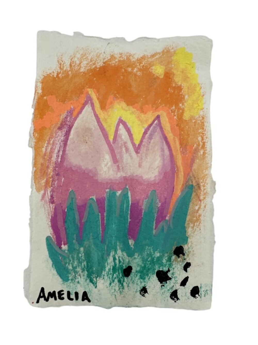 Original Painting Art OOAK Expressionist Naive Outsider Floral Small Tulip 4x6